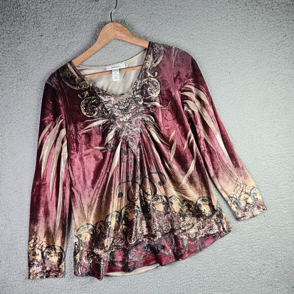 Style & Co Velvet Boho Tunic Flare Sleeve Baroque Festival Burgundy Y2K Peasant - Picture 4 of 12